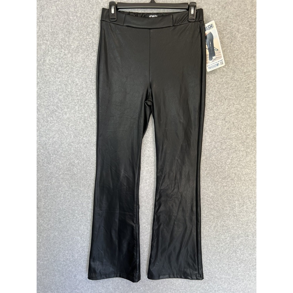 Rewash Brand NWT Vegan Leather Pull On Flare Pants Black Mid Rise Size M